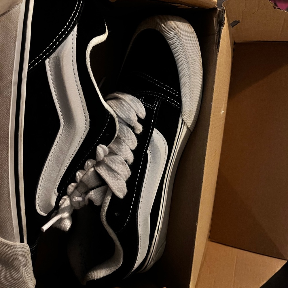 Black and White Knu School Vans